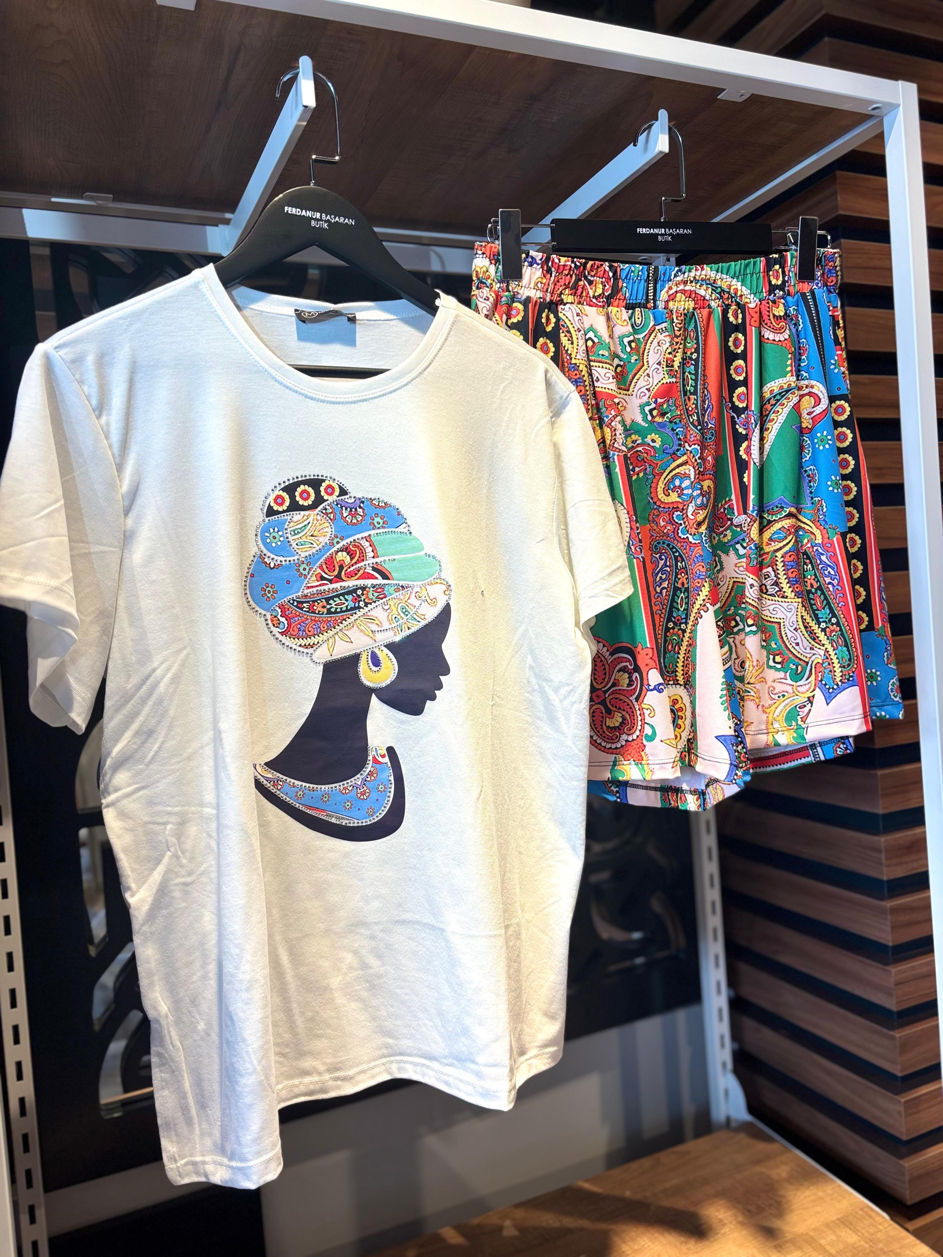 Oversize Etnik Desenli Kadın İkili Takım 