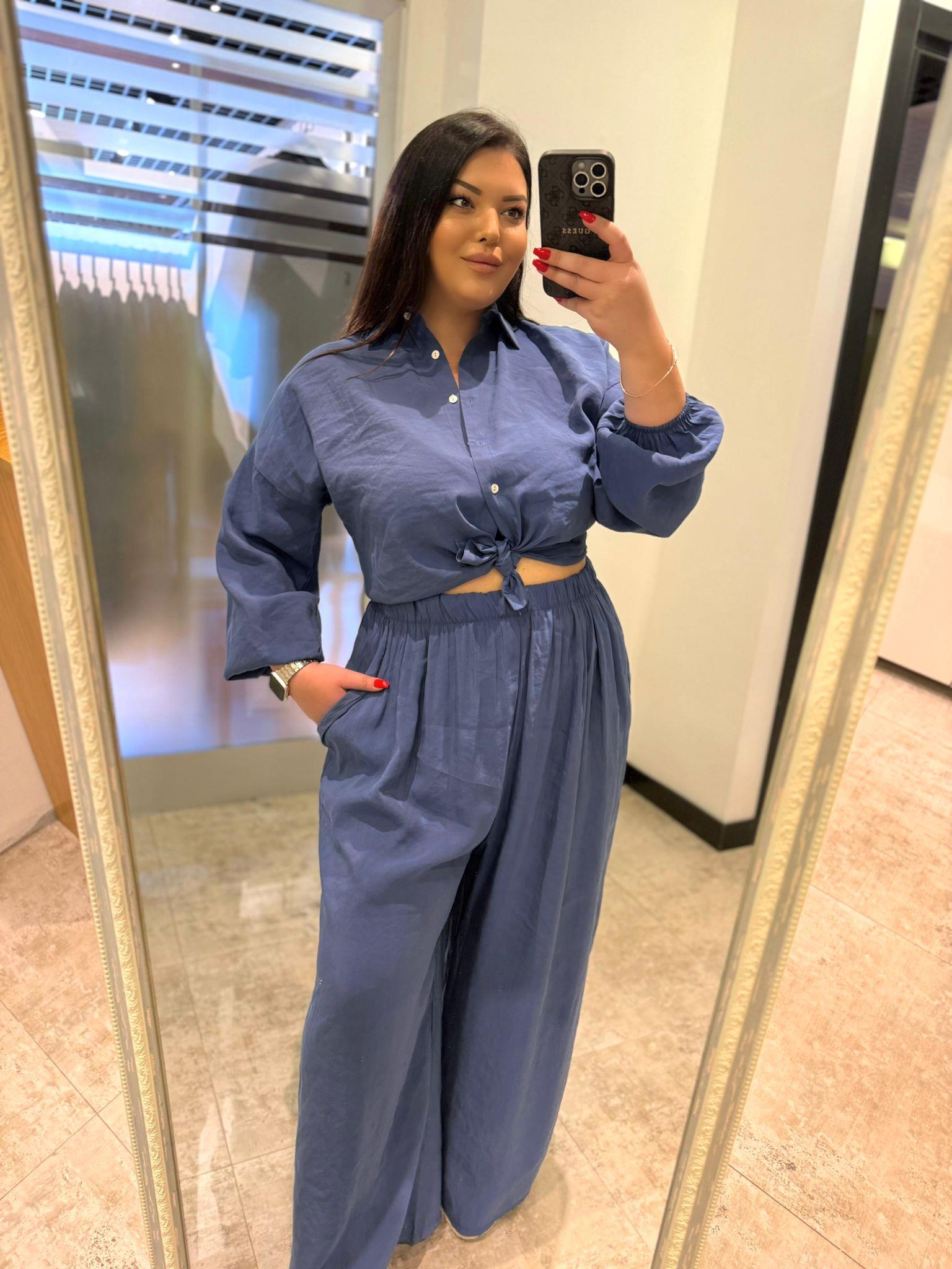 Oversize Koton Kumaş Bel Lastikli Kadın İkili Takım -  Mavi