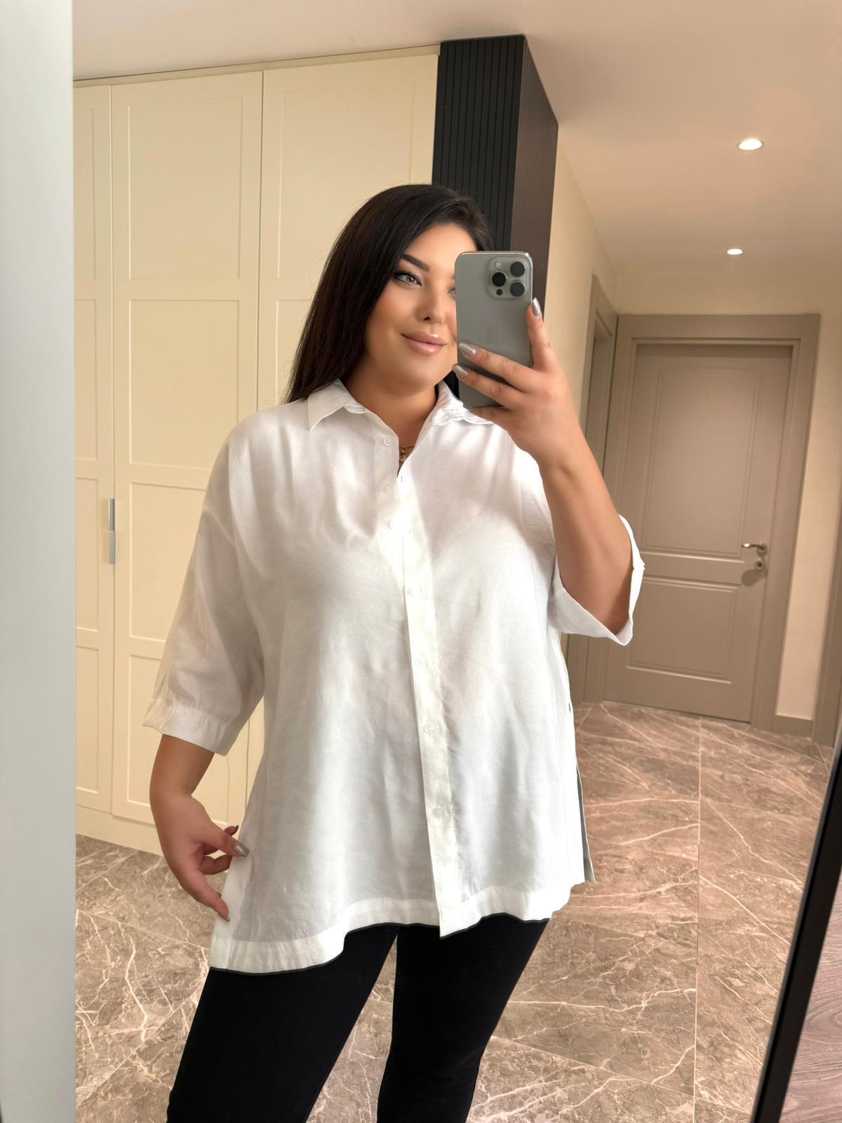 Oversize Koton Kumaş Kadın Gömlek - Beyaz 