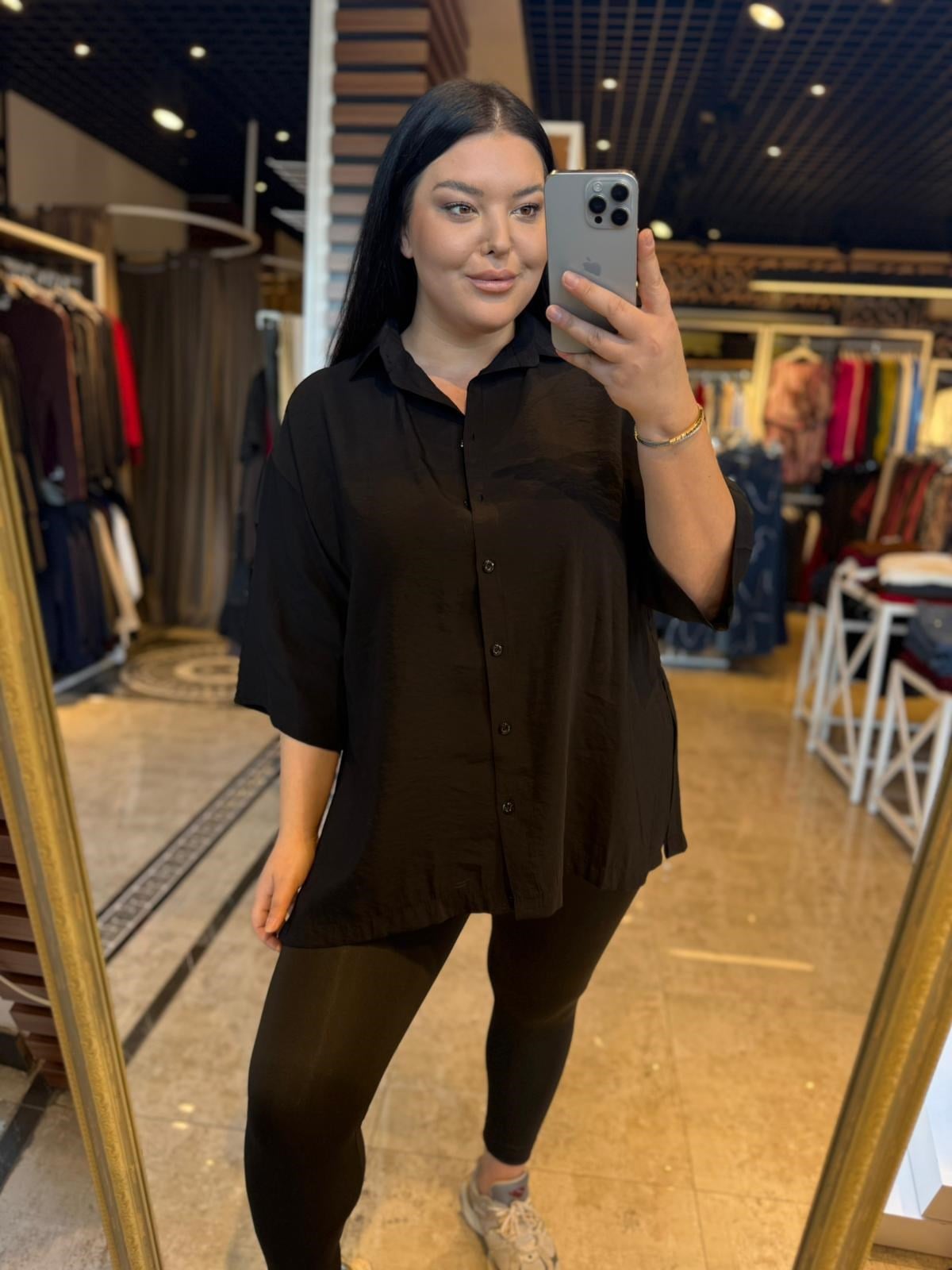 Oversize Koton Kumaş Kadın Gömlek - Siyah 