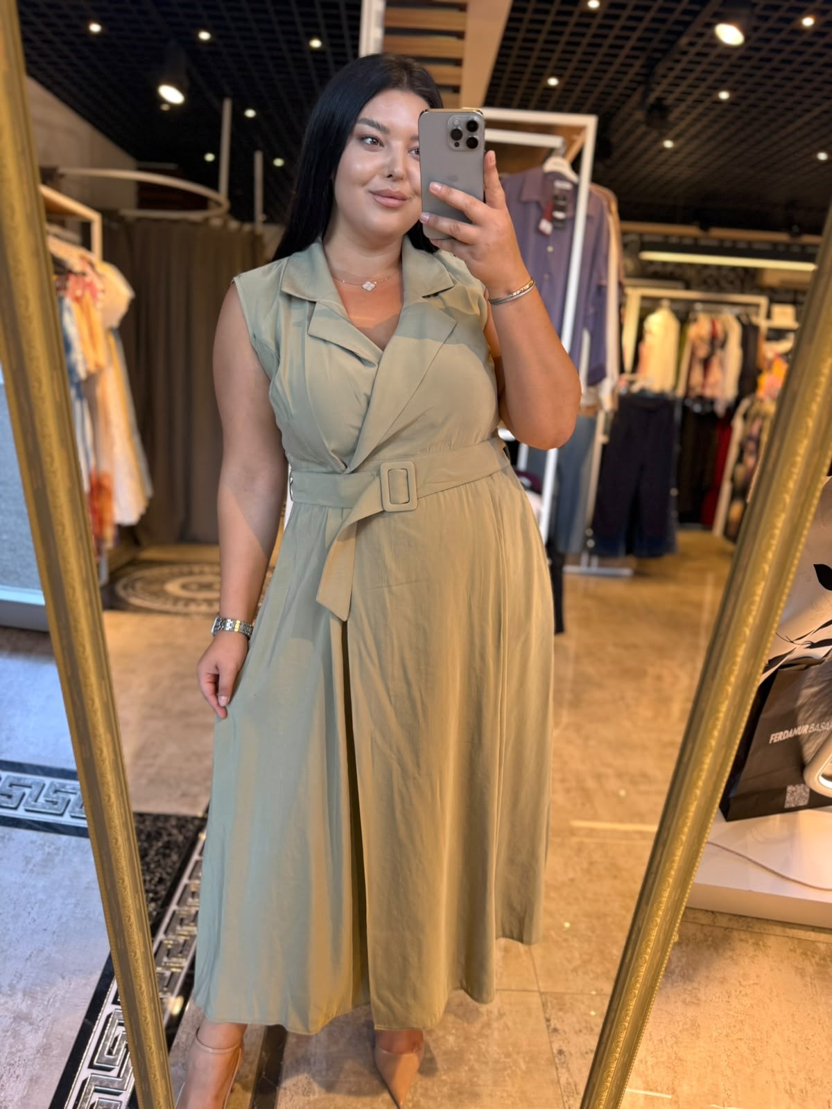 Oversize Kruvaze kapama Modal Cupra Elbise - Haki 