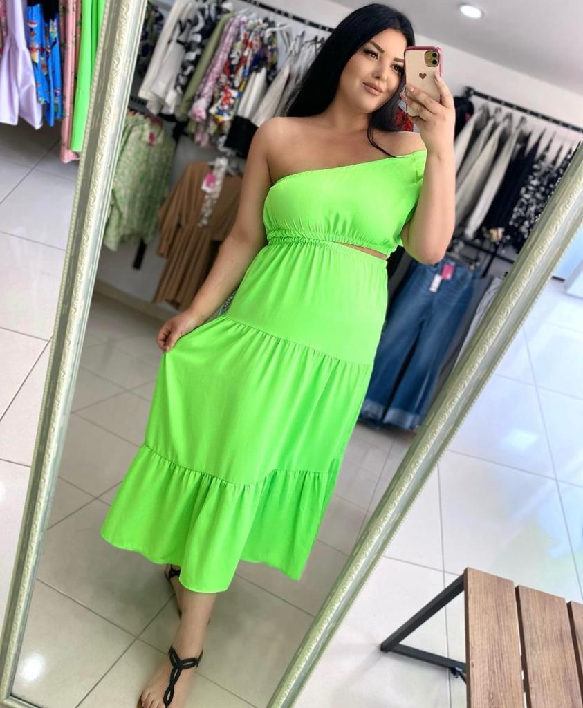 Oversize Maxi Boy Tek Kol Neon Yeşil Elbise - Yeşil 