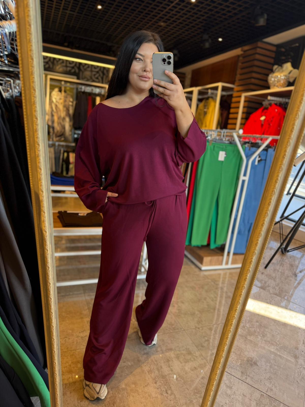 Oversize Pamuklu Ekstra Yumuşak Modal Kumaş Kadın Eşofman Takım - Bordo 