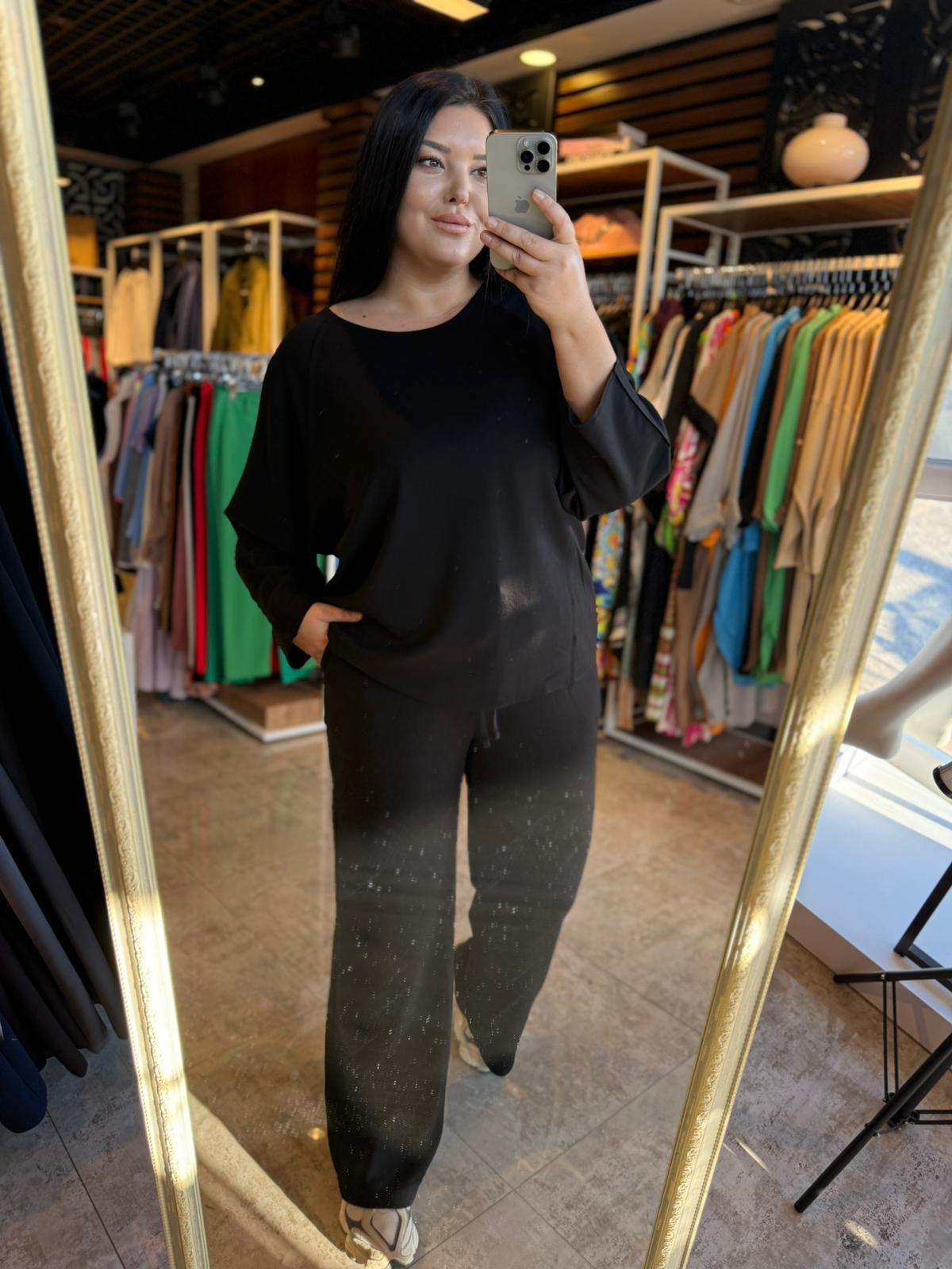 Oversize Pamuklu Ekstra Yumuşak Modal Kumaş Kadın Eşofman Takım -Siyah 