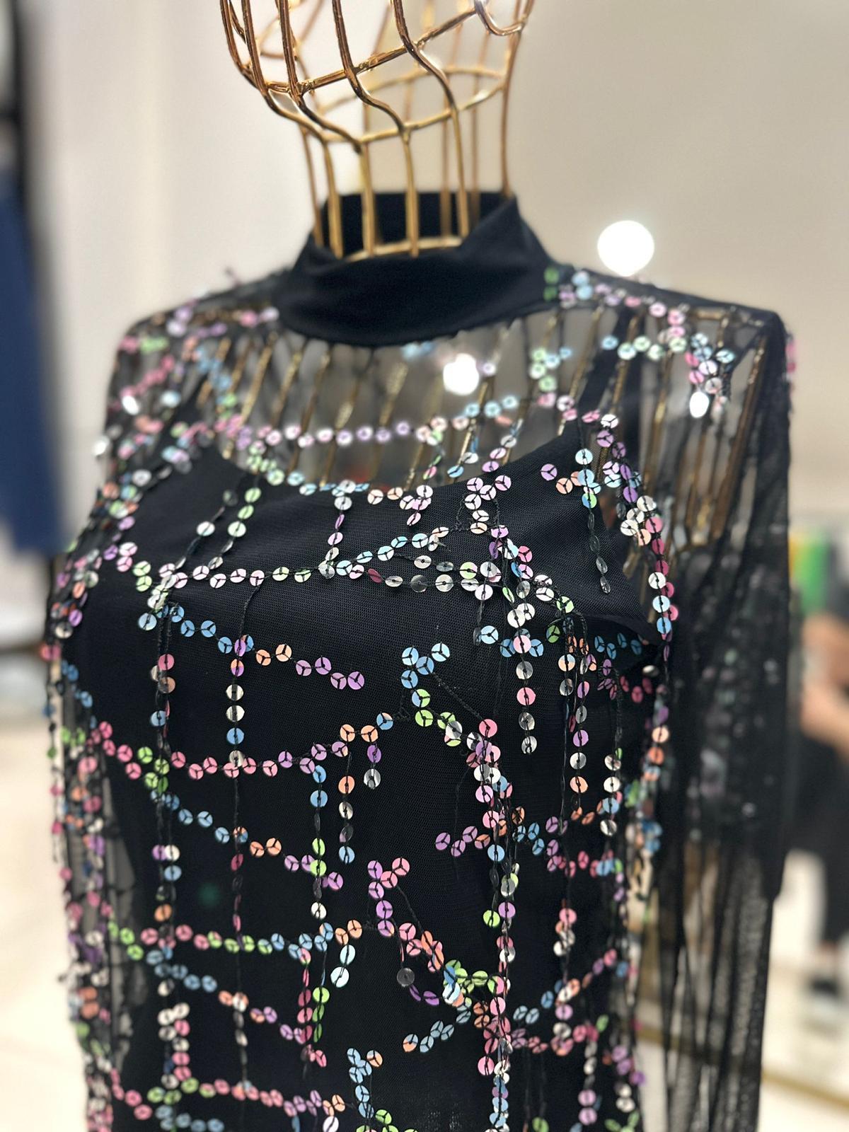 Oversize Payetli Bluz - Siyah