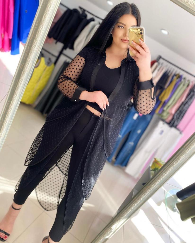 Oversize Tasarım Transparan Kimono - Siyah 