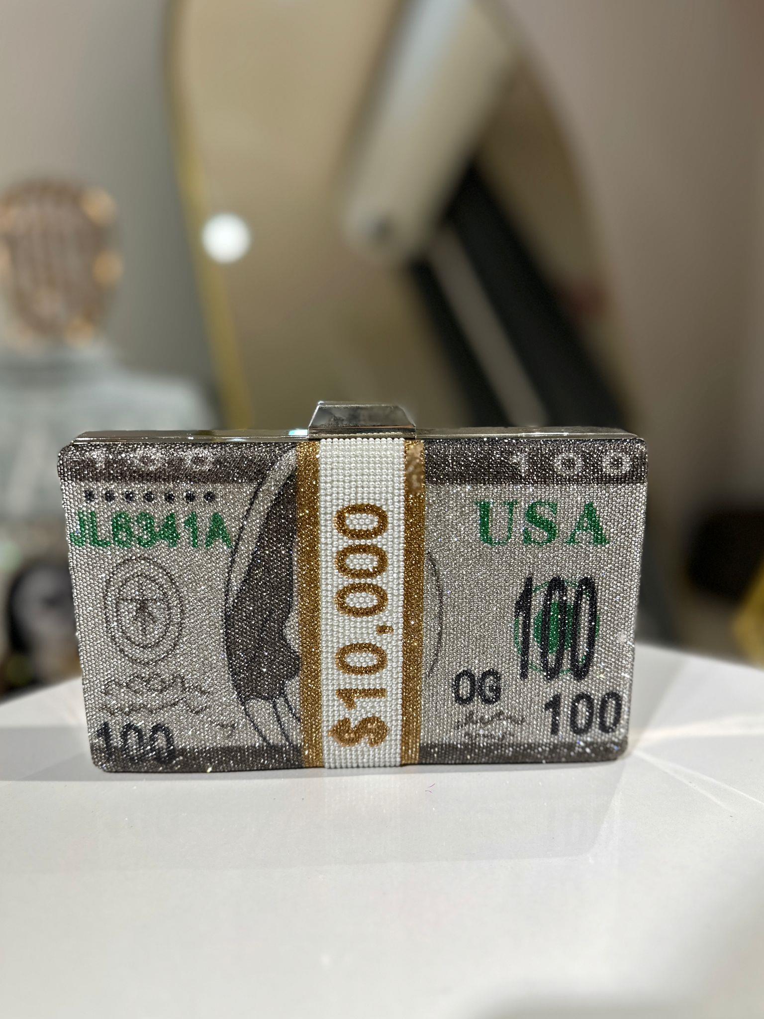 Taşlı Dolar Desenli Abiye Çanta 