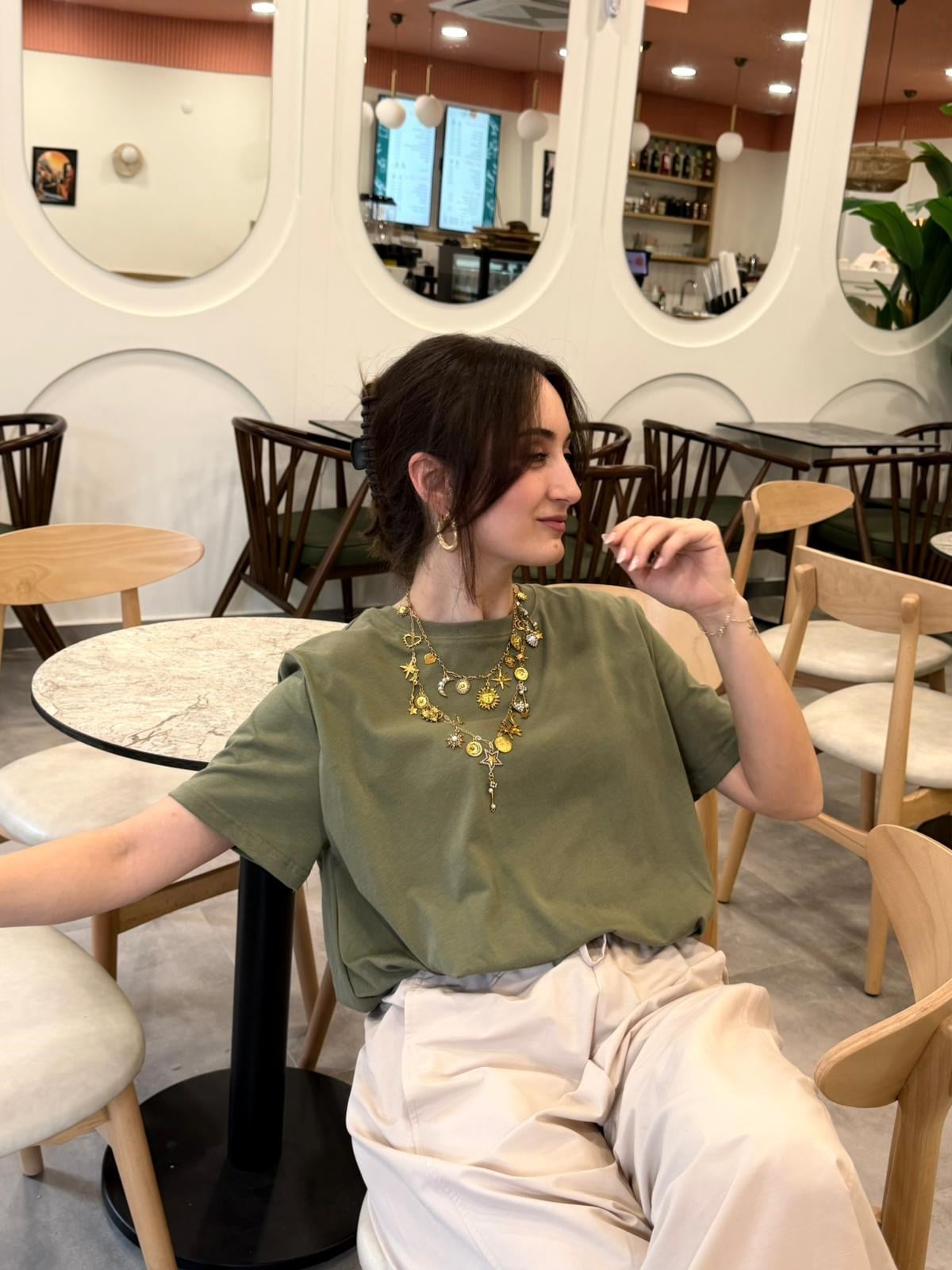 Büzgülü Yeşil Kısa Kol Tshirt