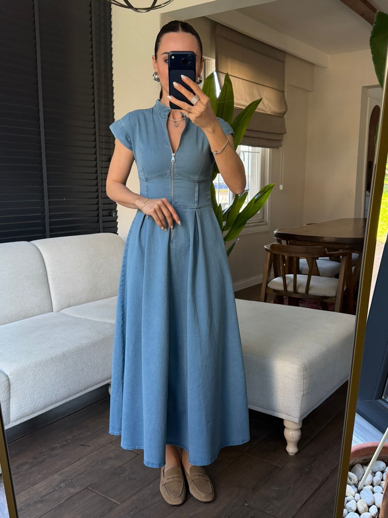 Denim Fermuarlı Premıum Elbise