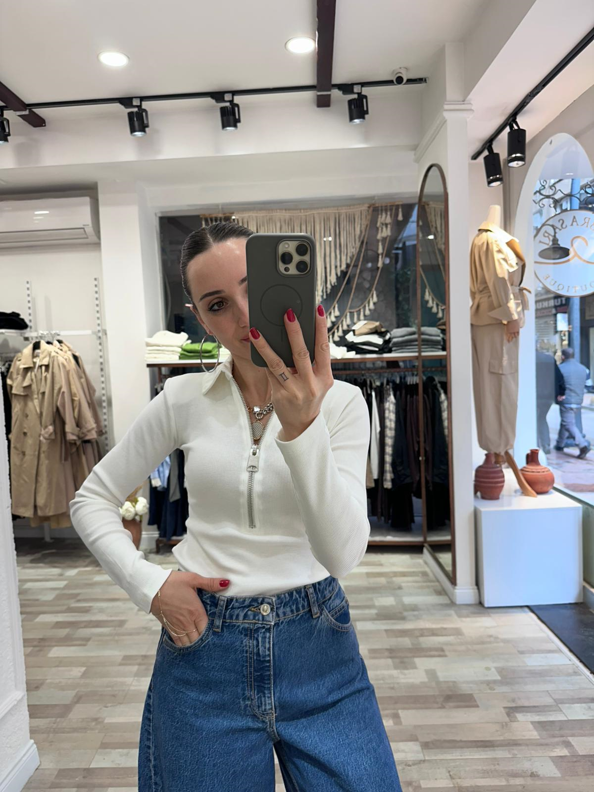 Fitilli Kumaş Fermuarlı Tişört
