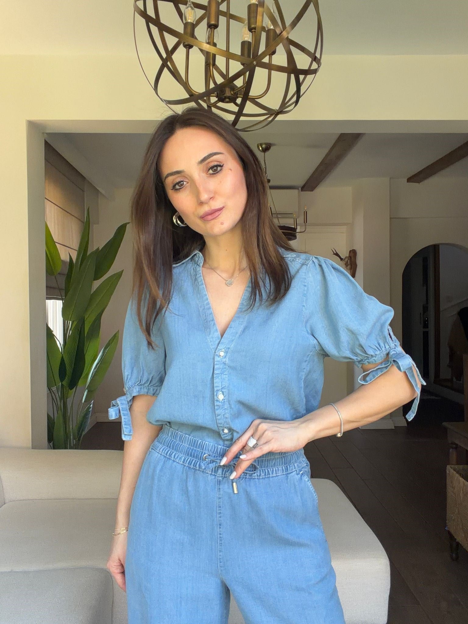 Orijinal Marka İnce Denim Tensel Gömlek