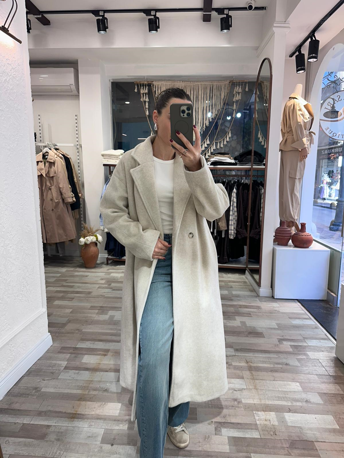 OVERSIZE BEDENLİ EKRU KABAN