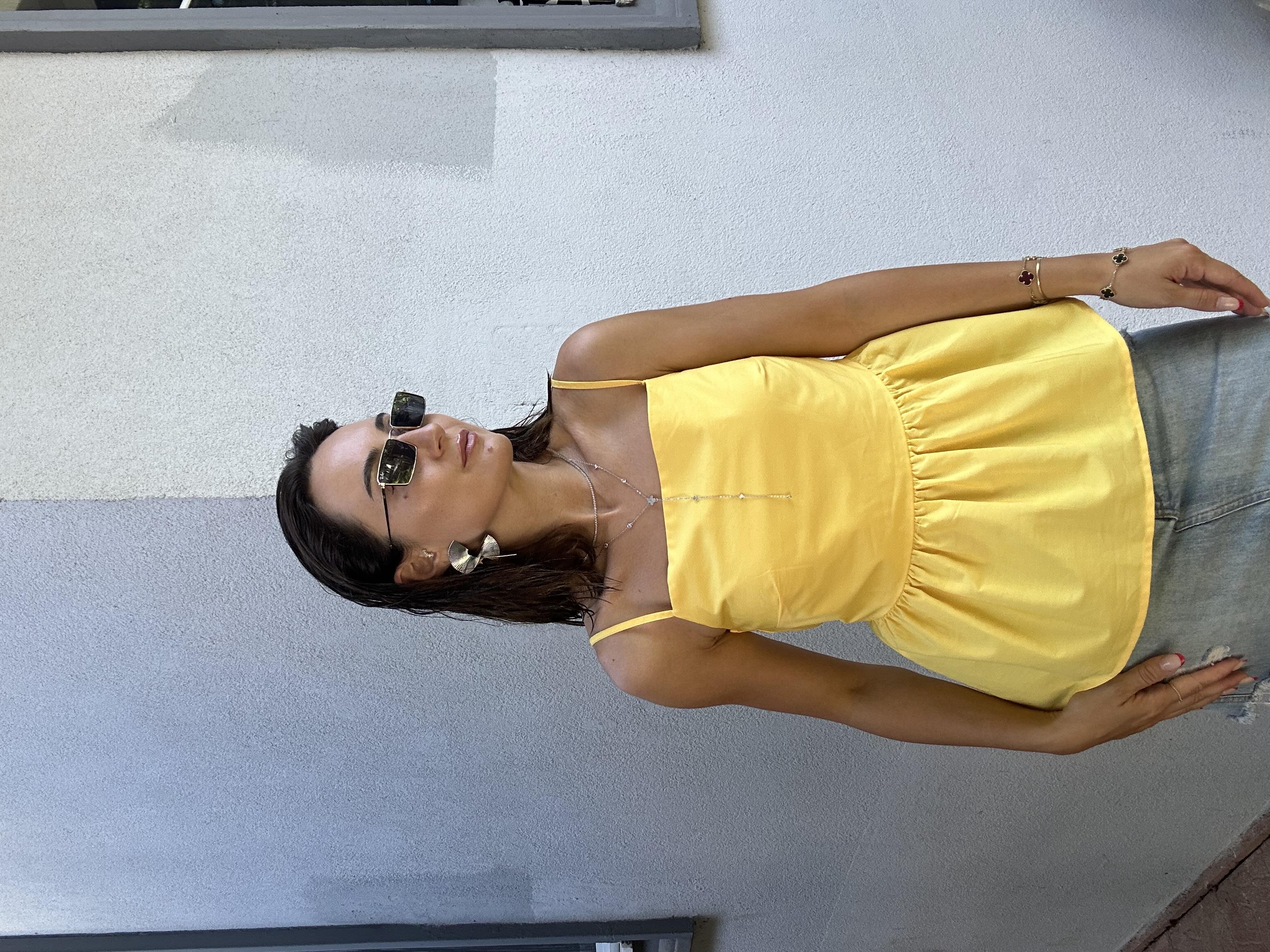POPLİN ASKILI SARI BLUZ
