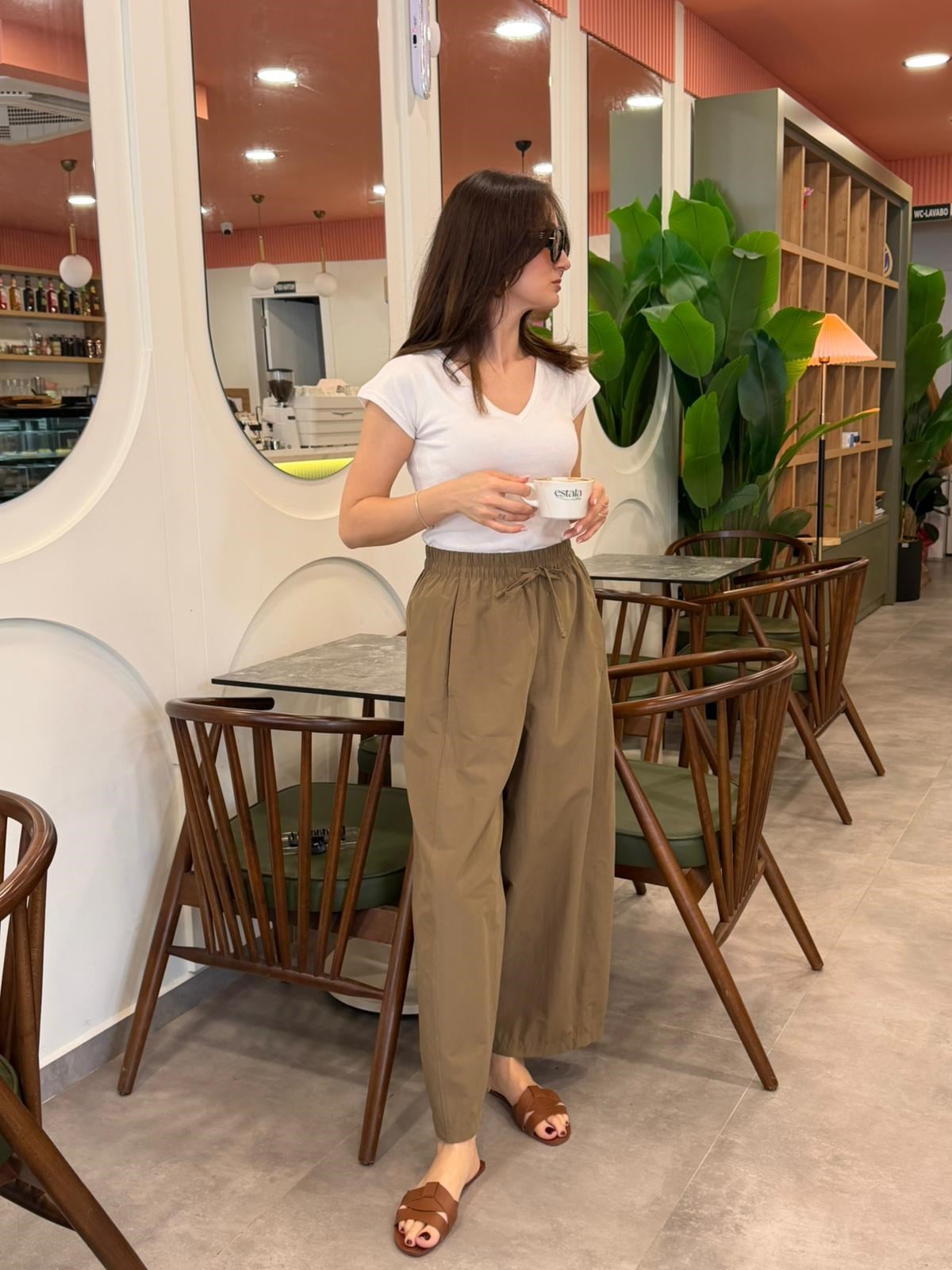 Rahat Model Beli Lastikli Pantolon Haki