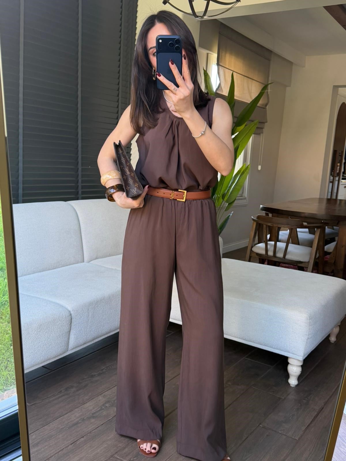 Tensel Bluz Ve Pantolon Takım Kahverengi