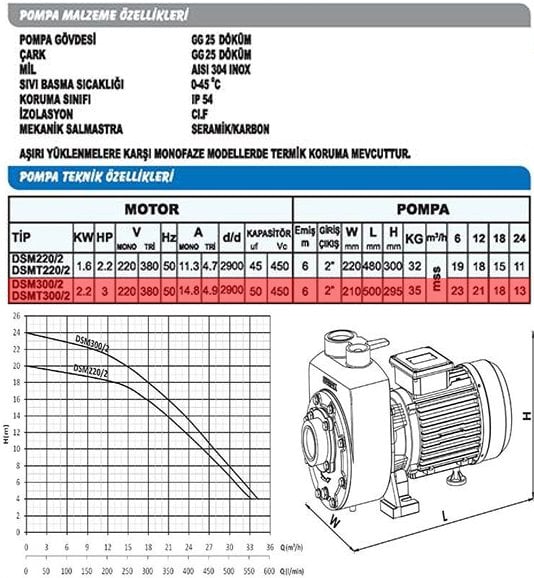 Sumak DSMT300/2 Kendinden Klapeli Pompa