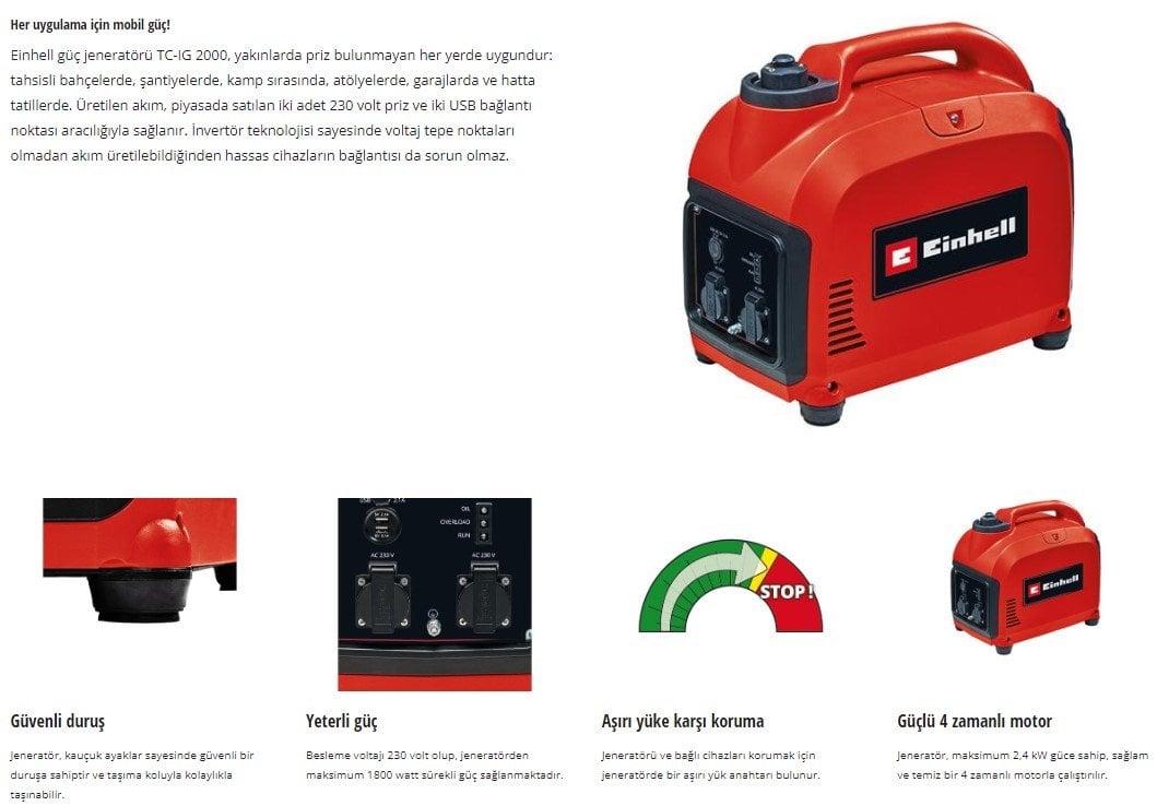 Einhell TC-IG 2000 İnvertör Benzinli Jeneratör