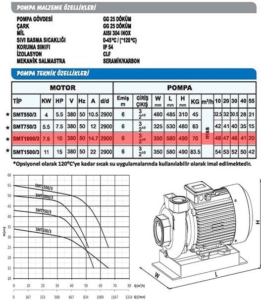 Sumak SMT1000/3-S Sıcak Su Santrifüj Pompa