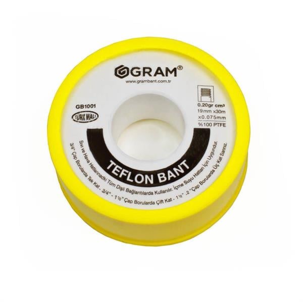 Gram Teflon Bant Sızdırmazlık Bandı 19 mm x 30 Mt 100 Adet - YERLİ ÜRETİM