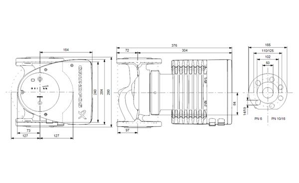 Grundfos MAGNA1 50-120 F(280 mm) 300-500.000 Kazan İçin Frekans Konvertörlü Sirkülasyon Pompası 12mss 32m³/h