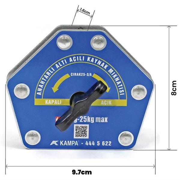 Çırak-25M/A Manyetik Kaynak Gönyesi 2 ADET On-Off Anahtarlı 6 Açılı, 15-25 Kg Kaynak Tutucu Mıknatıs
