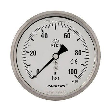 Pakkens 0-1 Bar 100 mm Arkadan Bağlantılı Gliserinli Manometre G 1/2 inç