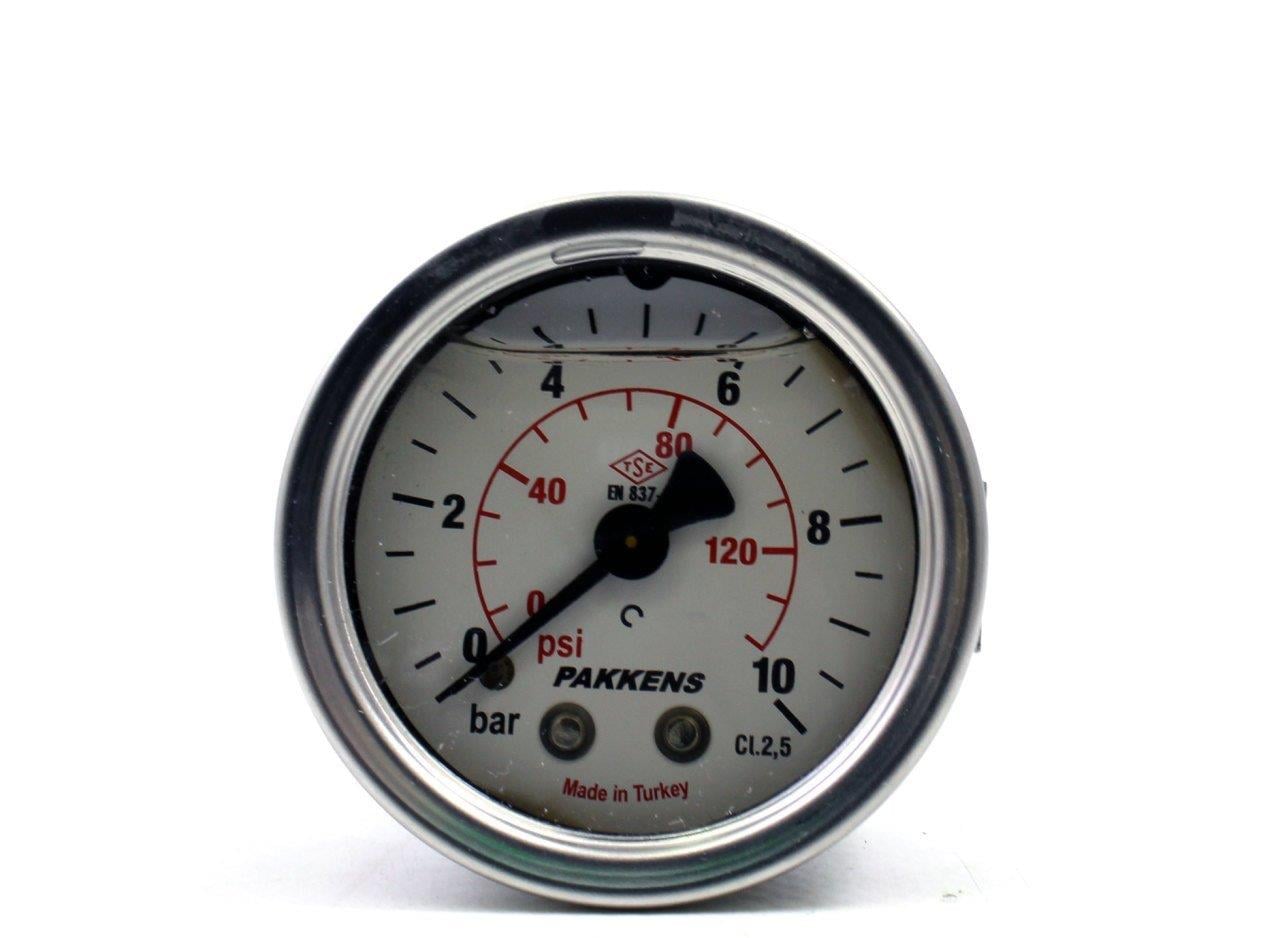 Pakkens 0-10 Bar 50 mm Arkadan Bağlantılı Panotipli Gliserinli Manometre G 1/4 inç