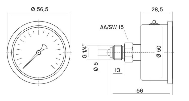 Pakkens 0-10 Bar 50 mm Arkadan Bağlantılı Gliserinli Manometre G 1/4 inç
