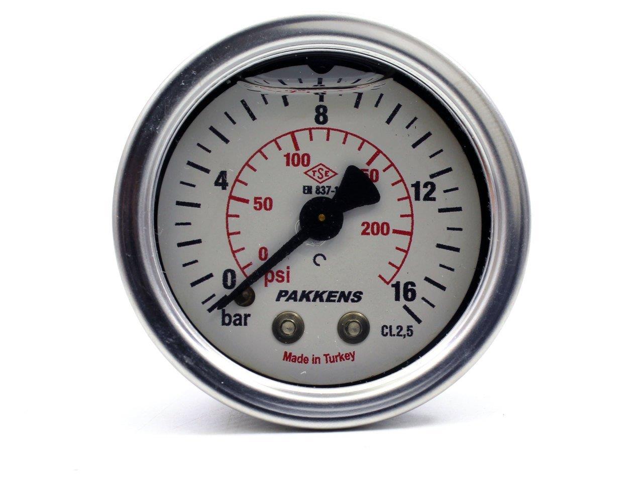 Pakkens 0-16 Bar 100 mm Arkadan Bağlantılı Gliserinli Manometre G 1/2 inç