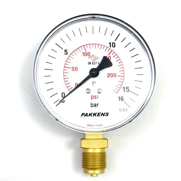 Pakkens 0-16 Bar 160 mm Alttan Bağlantılı Kuru Manometre G 1/2 inç