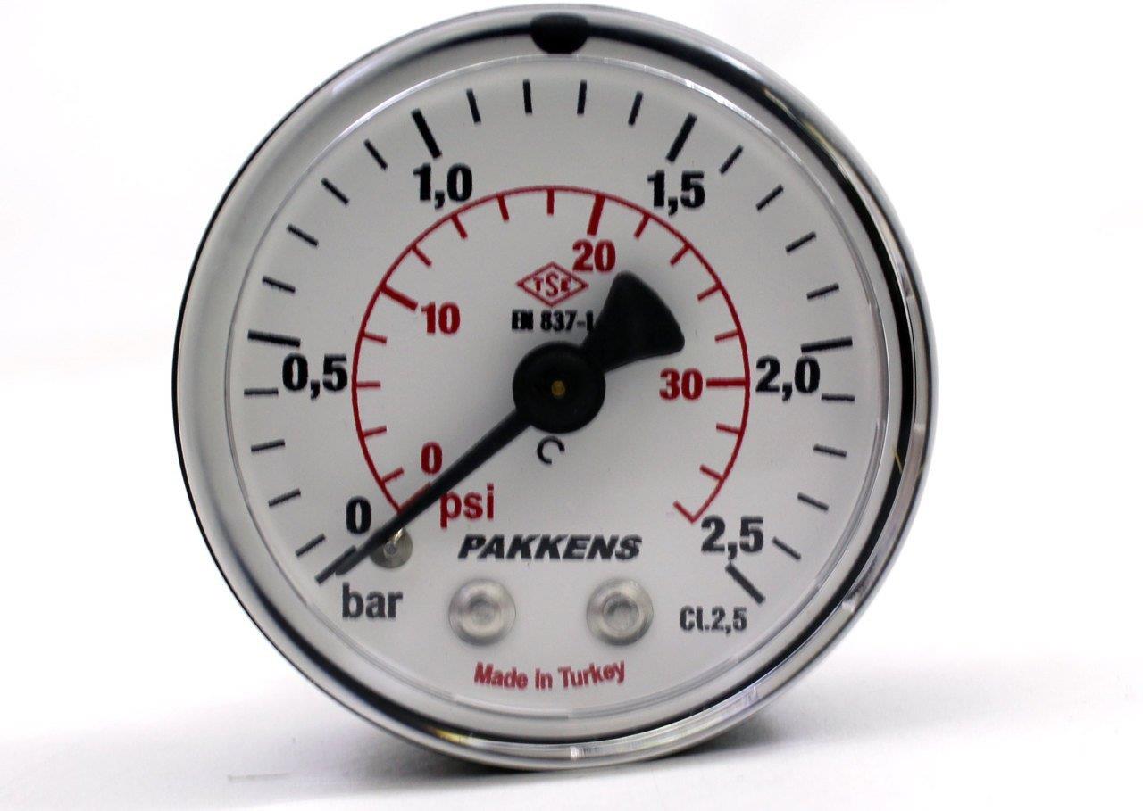 Pakkens 0-2.5 Bar 50 mm Arkadan Bağlantılı Kuru Manometre G 1/8 inç