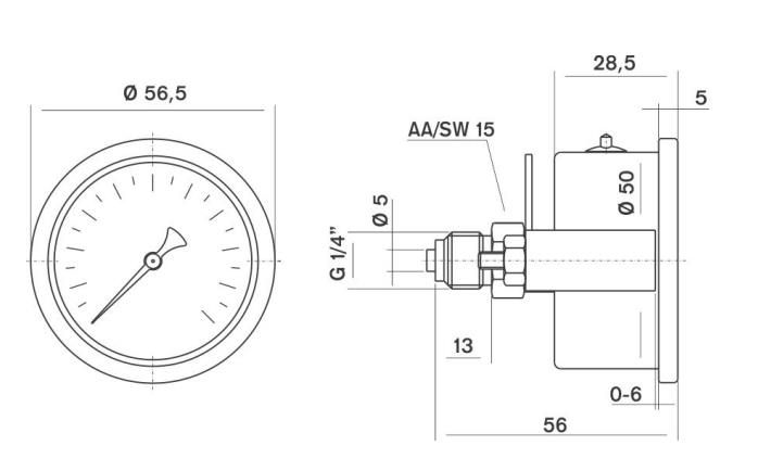 Pakkens 0-2.5 Bar 50 mm Arkadan Bağlantılı Panotipli Gliserinli Manometre G 1/4 inç
