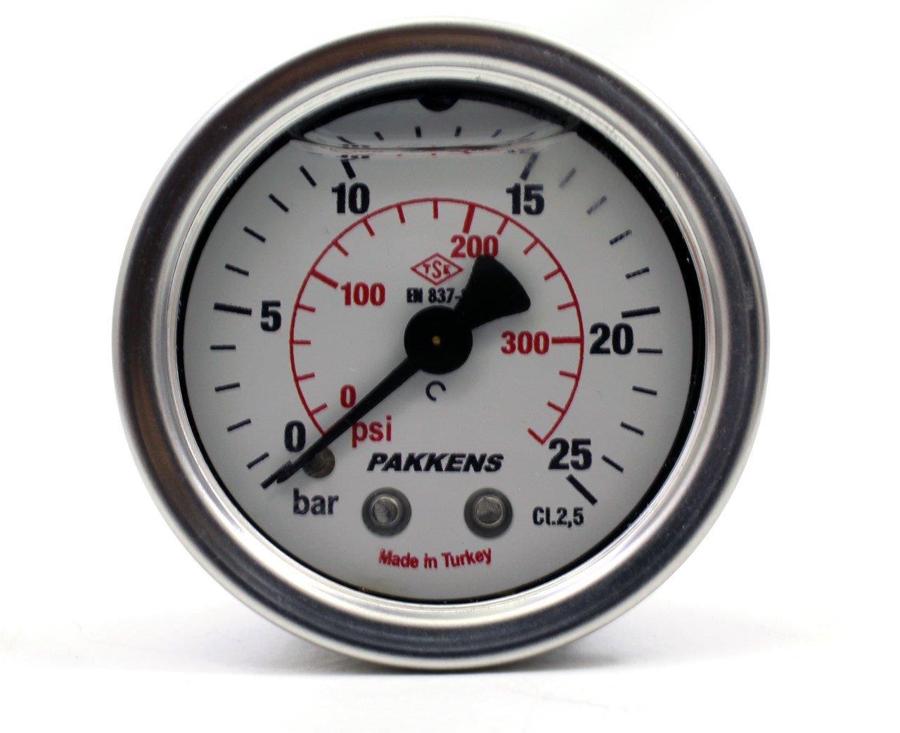 Pakkens 0-25 Bar 100 mm Arkadan Bağlantılı Gliserinli Manometre G 1/2 inç
