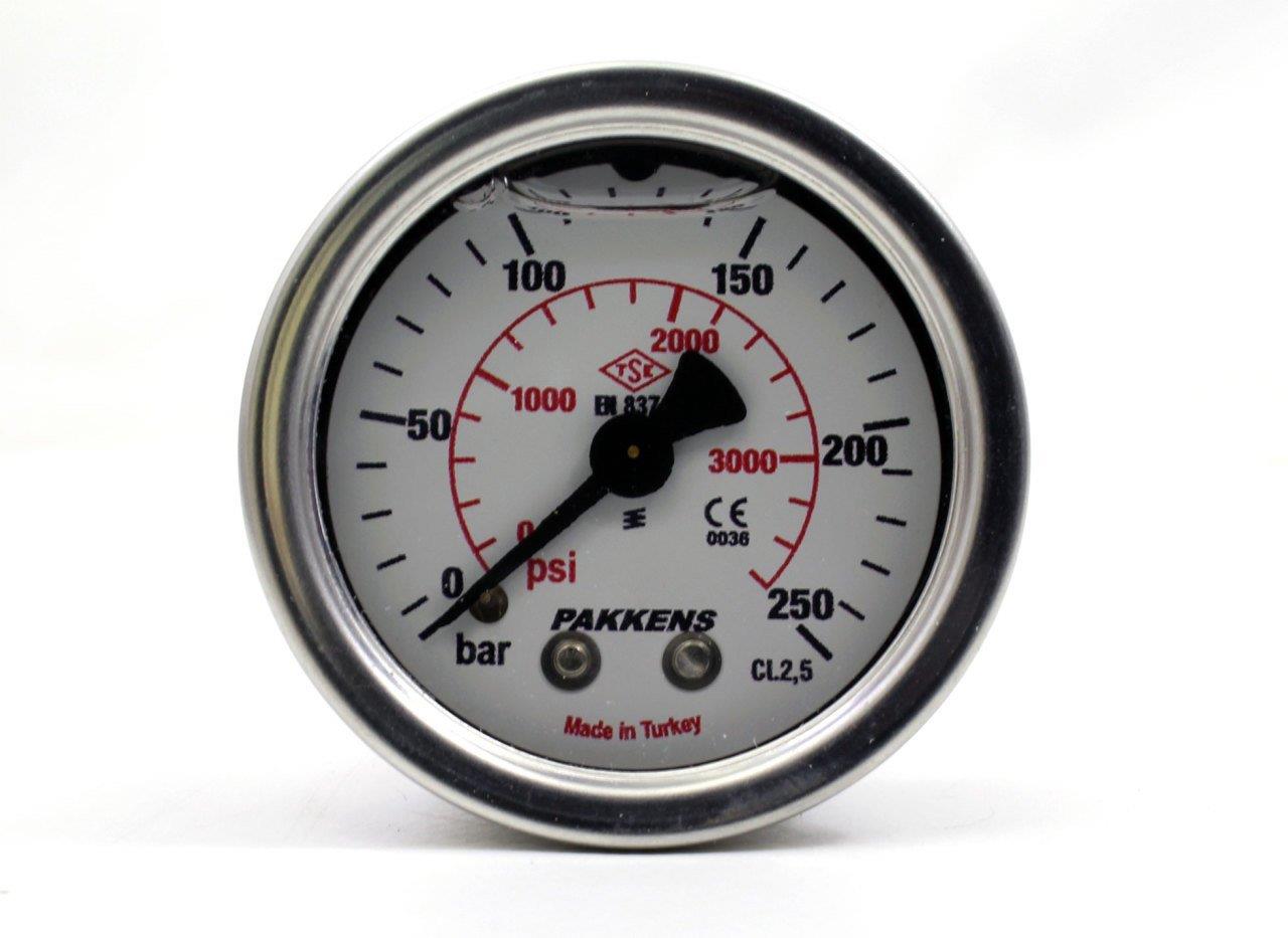Pakkens 0-250 Bar 63 mm Arkadan Bağlantılı Gliserinli Manometre G 1/4 inç
