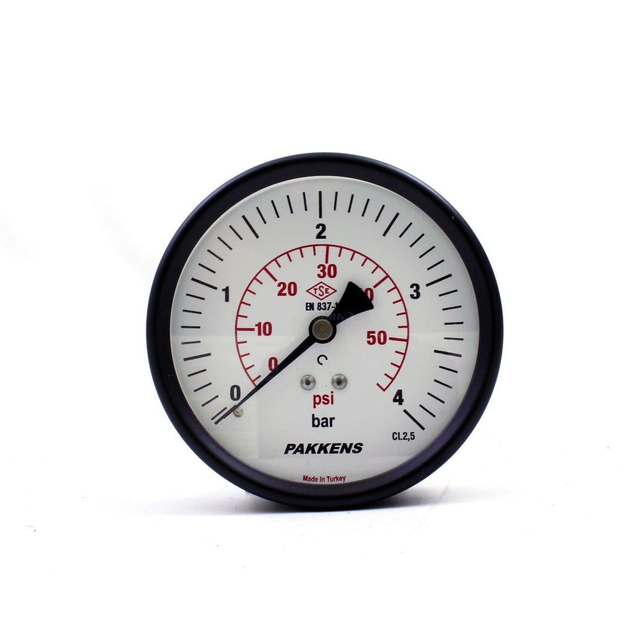 Pakkens 0-4 Bar 100 mm Arkadan Bağlantılı Kuru Manometre G 1/4 inç