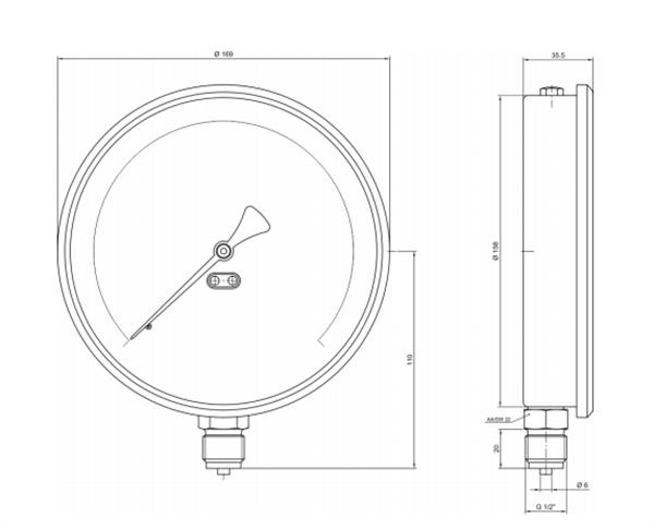 Pakkens 0-4 Bar 160 mm Alttan Bağlantılı Kuru Manometre G 1/2 inç
