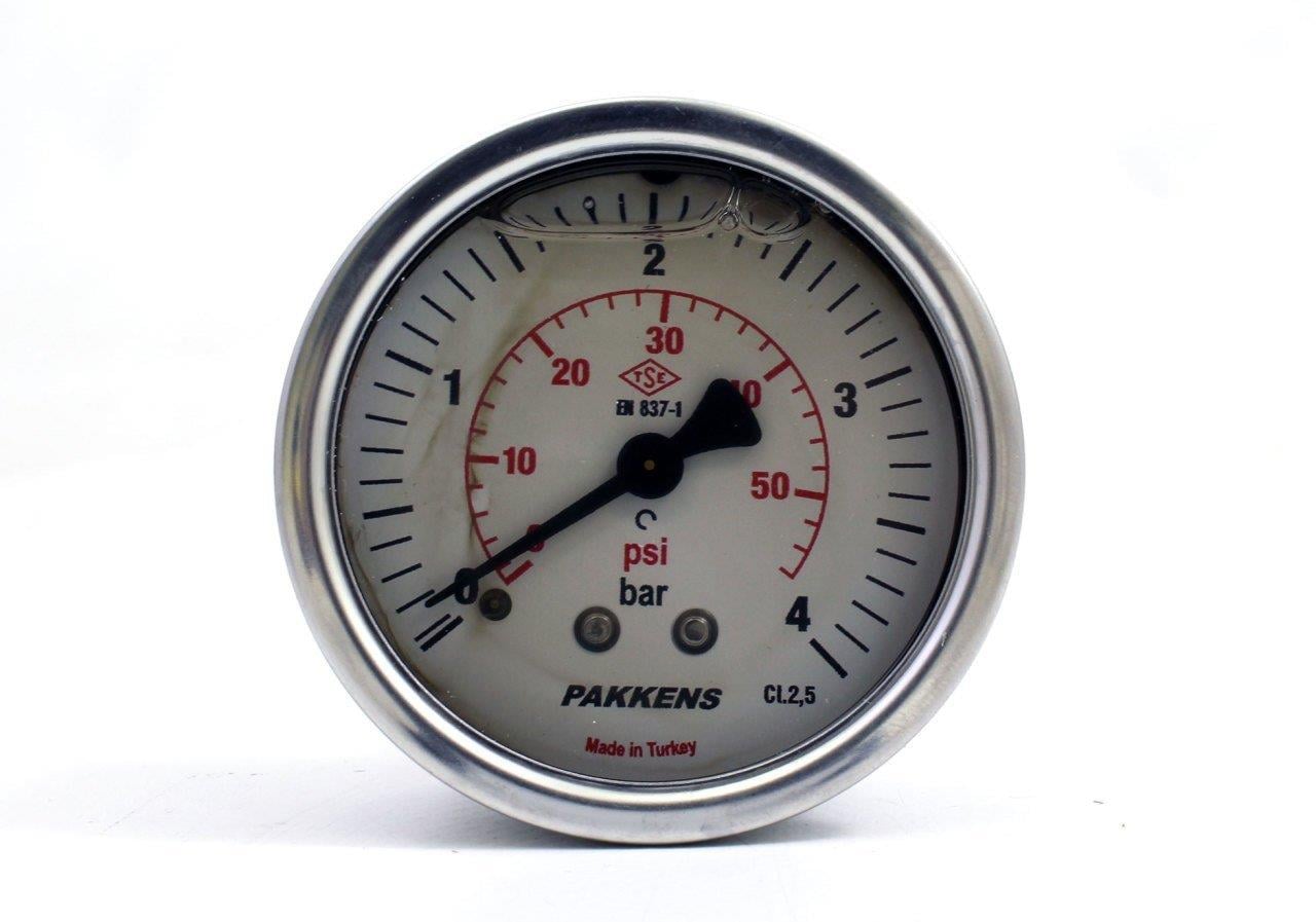 Pakkens 0-4 Bar 50 mm Arkadan Bağlantılı Gliserinli Manometre G 1/4 inç