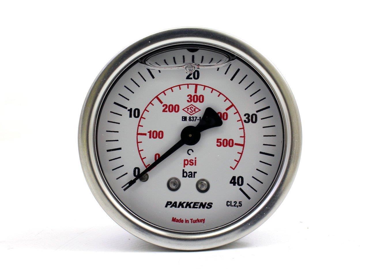 Pakkens 0-40 Bar 50 mm Arkadan Bağlantılı Gliserinli Manometre G 1/4 inç