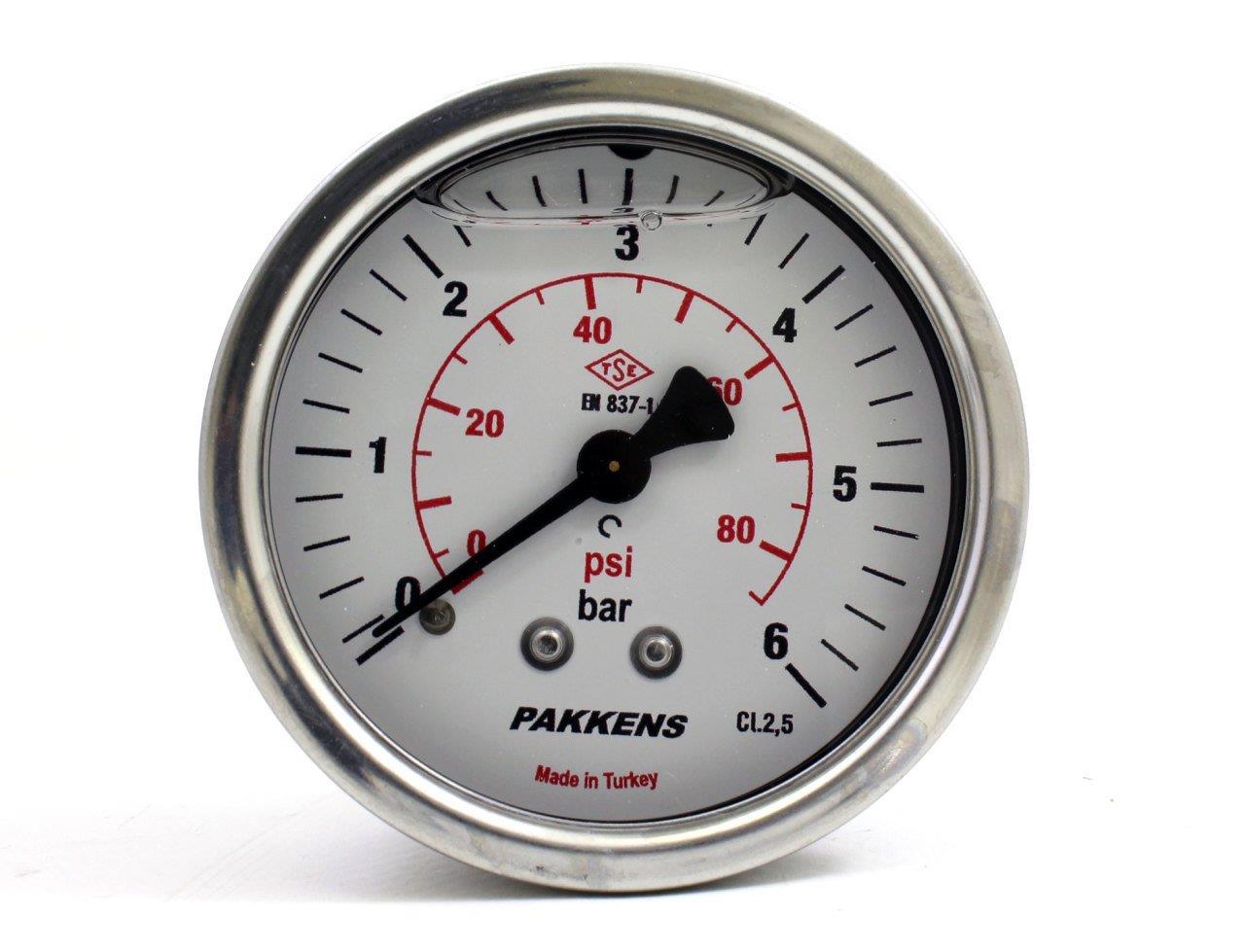 Pakkens 0-6 Bar 50 mm Arkadan Bağlantılı Gliserinli Manometre G 1/4 inç