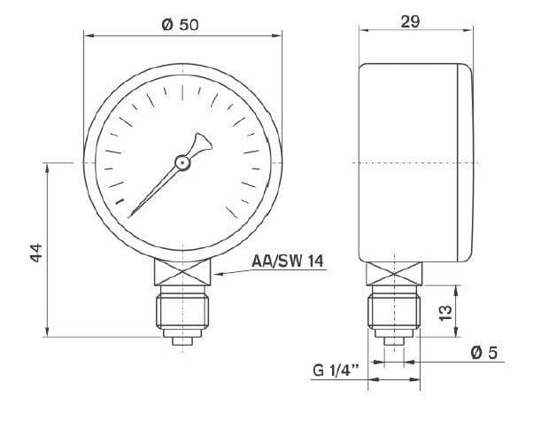 Pakkens Çap 50 0/60 Bar Kuru Tip Basınç Ölçer, Manometre, Basınç Göstergesi 1/4