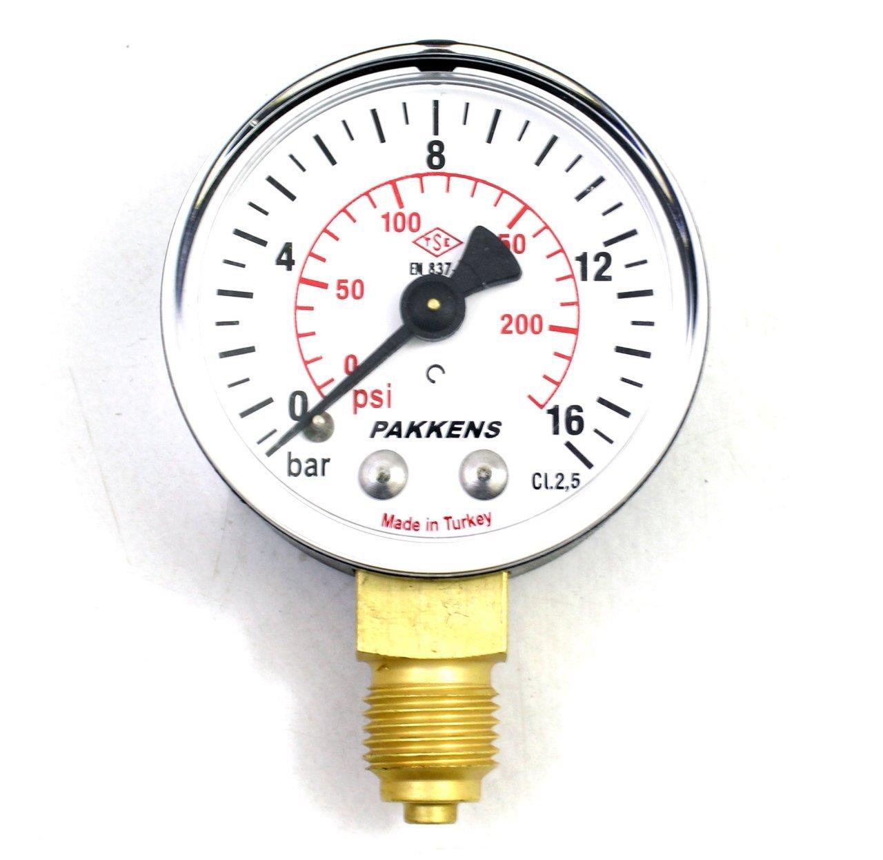 Pakkens Çap 63 0/16 Bar Kuru Tip Basınç Ölçer, Manometre, Basınç Göstergesi 1/4