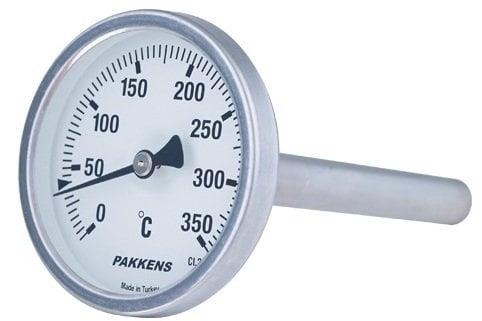 Pakkens Termometre 0-200 °C Çap 63 mm Daldırma Boyu 10 cm Arkadan Bağlantılı G 1/2 inç