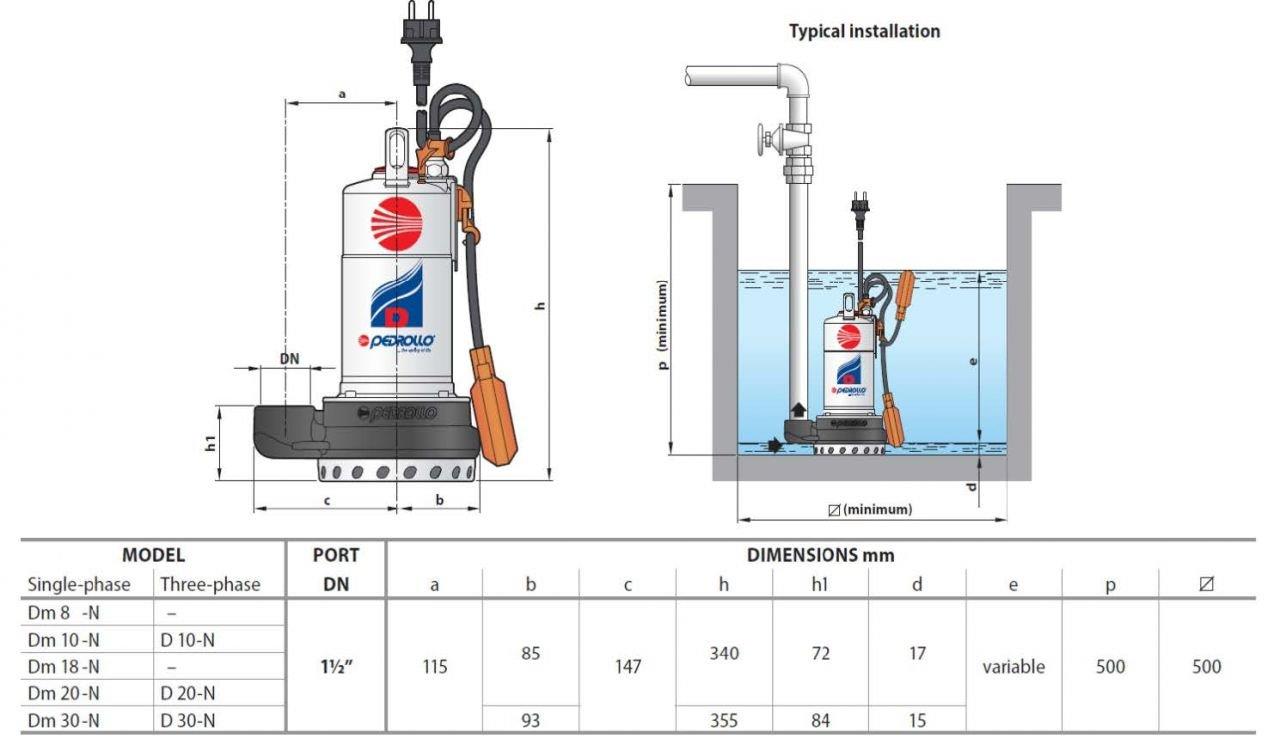 Pedrollo DM 30 N Flatörlü Paslanmaz Gövdeli Drenaj Dalgıç Pompa