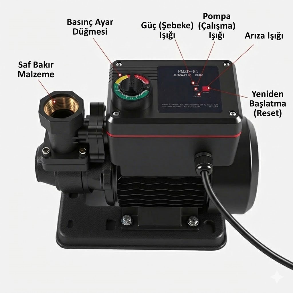 Roza Akıllı Otomatik Sıcak ve Soğuk Su Hidroforu 0,5 Hp  32 mss 35 lt/dk