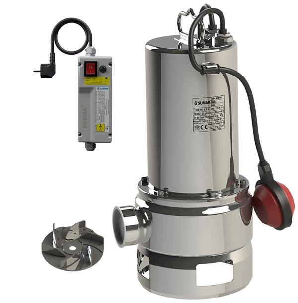 Sumak Pompa - Sumak SDF15/2 Komple Paslanmaz Foseptik Dalgıç Drenaj Pompa 220 Volt 1.5 Hp