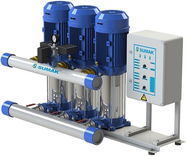 Sumak Pompa - Sumak SHM 6C-100/6 Düşey Milli Kademeli Üç Pompalı Hidrofor 6 KAT 45 DAİRE 3x0.75 kW