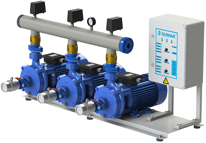 Sumak Pompa - Sumak SMKTC 550/2 Emişli Çift Kademeli Hidrofor 10 Kat 135 Daire 380 Volt 5.5 Hp