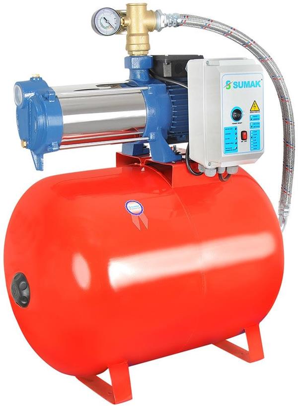 Sumak Pompa - Sumak SYMH6-150/8 Yatay Kademeli Bina Hidroforu 100 Lt Tanklı 9 Kat 20 Daire 220 Volt 1.5 Hp