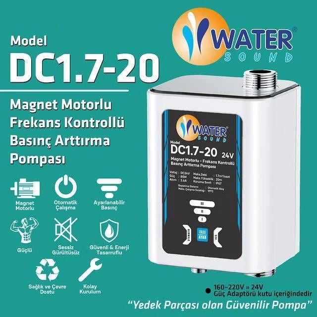 Water Sound SESSİZ Güneş Enerji Basınç Arttırıcı Pompa, 2 Bar 26 Lt/Dk Sıcak Su Hidroforu, Pompamat