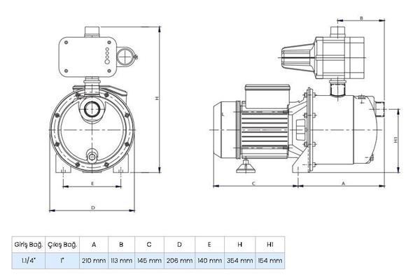 Wilo Control SPS 5-56 Jet Pompalı Otomatik Akıllı Hidrofor 7 Kat 10 Daire, 1.5Hp 5.6 Bar